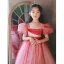 Chic / Beautiful Red Spotted Birthday Flower Girl Dresses 2022 Ball Gown Square Neckline Puffy Short Sleeve Floor-Length / Long Flower Girl Dresses