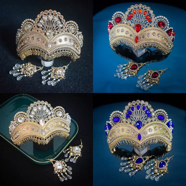 Traditional Champagne Rhinestone Pearl Pierced Bridal Hair Accessories 2022 Alloy Wedding Tiara