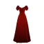 Elegant Burgundy Velvet Prom Dresses 2023 A-Line / Princess Square Neckline Short Sleeve Backless Floor-Length / Long Prom Formal Dresses