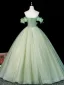 Fée Des Fleurs Vert Cendré Appliques Perlage En Dentelle Fleur Paillettes Robe De Bal 2026 Robe Boule De l'épaule Manches Courtes Dos Nu