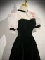 Chinese style Black Pearl Flower Velvet Prom Dresses Cheongsam 2023 A-Line / Princess High Neck Short Sleeve Backless Floor-Length / Long Prom Formal Dresses