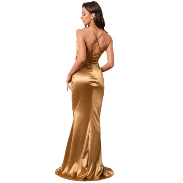 Sexy Gold Abendkleider 2022 Meerjungfrau Spaghettiträger Ärmellos Rückenfreies Sweep / Pinsel Zug Abend Festliche Kleider