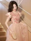 Fashion Pearl Pink Sequins Evening Dresses A-Line / Princess 2023 Square Neckline Bow Short Sleeve Backless Floor-Length / Long Evening Party Formal Dresses