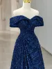 Charming Royal Blue Sequins Evening Dresses 2023 A-Line / Princess Off-The-Shoulder Sleeveless Backless Floor-Length / Long Evening Party Formal Dresses