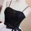 Vintage / Retro Black Beading Cascading Ruffles Graduation Dresses 2024 Ball Gown Spaghetti Straps Sleeveless Backless Bow Sash Tea-length Homecoming