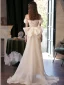 Charming Champagne Sequins Lace Flower Prom Dresses 2024 Trumpet / Mermaid Off-The-Shoulder Sleeveless Backless Bow Sweep Train Prom Formal Dresses