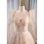 Chic / Beautiful Champagne Sequins Prom Dresses Square Neckline 2023 A-Line / Princess Puffy Short Sleeve Backless Floor-Length / Long Prom Formal Dresses