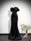 Chic / Beautiful Black Evening Dresses 2026 Trumpet / Mermaid Off-The-Shoulder Short Sleeve Backless Floor-Length / Long Formal Dresses
