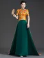 Chinese style Gold Embroidered Cheongsam / Qipao Evening Dresses 2025 Trumpet / Mermaid High Neck Short Sleeve Sweep Train Evening Party Cheongsam