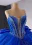 High-end Royal Blue Rhinestone Ball Gown Prom Dresses 2024 Spaghetti Straps Sleeveless Backless Bow Court Train Prom Formal Dresses