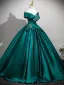 Vintage / Retro Olive Green Beading Sequins Prom Dresses 2025 Ball Gown Off-The-Shoulder Short Sleeve Backless Floor-Length / Long Formal Dresses