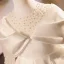 Elegant Ivory Pearl Satin Bow Birthday Flower Girl Dresses 2024 Ball Gown Scoop Neck Long Sleeve Floor-Length / Long Flower Girl Dresses