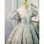 Fashion Sky Blue Star Sequins Birthday Flower Girl Dresses 2022 A-Line / Princess Scoop Neck Pearl Puffy Short Sleeve Floor-Length / Long Flower Girl Dresses