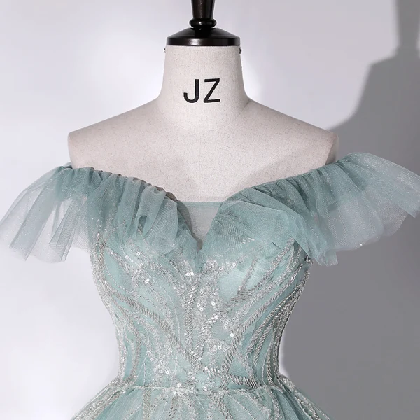Mode Vert Robe De Bal 2022 Robe Boule De l'épaule Sans Manches Dos Nu Perlage Paillettes Longue Promo Robe De Ceremonie