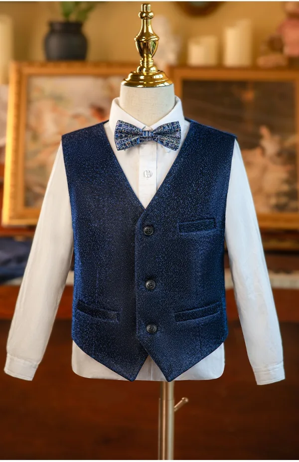 Navy Blue Long Sleeve Wedding Boys Wedding Suits 2025 Body Jewellery Coat Pants Shirt Tie Vest