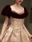 Elegant Burgundy Printing Pearl Prom Dresses 2023 A-Line / Princess Off-The-Shoulder Short Sleeve Backless Floor-Length / Long Prom Formal Dresses