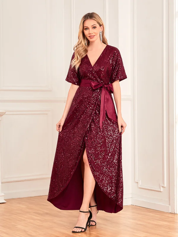 burgundy dress sash A-Line Off Shoulder Satin Burgundy Long Prom Dress, Burgundy Long Form –  shopluu main image 0