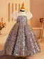 Sparkly Multi-Colors Sequins Silver Birthday Flower Girl Dresses 2024 Ball Gown Scoop Neck Puffy Short Sleeve Backless Floor-Length / Long