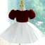 Chic / Beautiful Burgundy Birthday Short Flower Girl Dresses 2023 Ball Gown Square Neckline Pearl Puffy Short Sleeve Flower Girl Dresses
