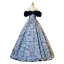 Vintage / Retro Navy Blue Sequins Printing Prom Dresses 2023 Ball Gown Off-The-Shoulder Short Sleeve Backless Floor-Length / Long Prom Formal Dresses