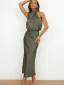 Fashion Beige Street Wear Holiday Women Dresses 2023 High Neck Tea-length Womens Clothing