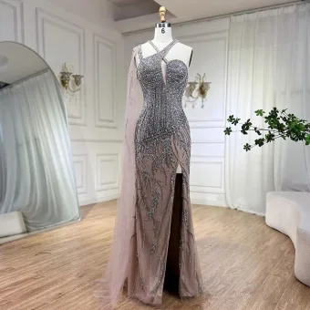 High End Nude Handmade Beading Sequins Split Front Prom Dresses 2024 Trumpet Mermaid Spaghetti Straps Sleeveless Backless Floor Length Long Prom Formal Dresses