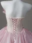 Chic / Beautiful Blushing Pink Appliques Lace Flower Bow Prom Dresses 2026 Ball Gown Strapless Sleeveless Backless Floor-Length / Long Prom Formal Dresses