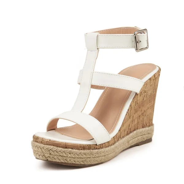 Vintage / Retro Black Street Wear Womens Sandals 2022 T-Strap 11 cm Wedges Open / Peep Toe Sandals