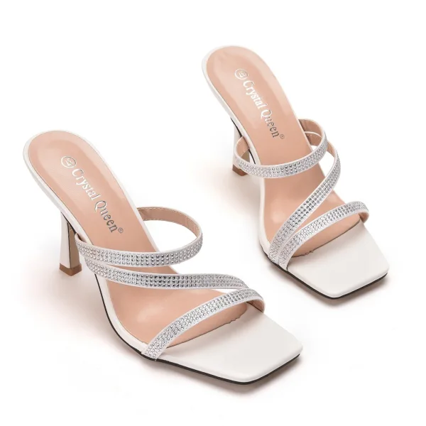 Sexy White Rhinestone Evening Party Womens Sandals 2022 9 cm Stiletto Heels Open / Peep Toe Sandals High Heels