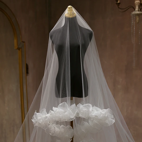 Vintage / Originale Blanche En Dentelle Voile De Mariée 2024 3 m Tulle Chapel Train