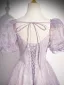 Elegant Lavender Beading Prom Dresses 2024 Ball Gown Square Neckline Puffy Short Sleeve Backless Bow Floor-Length / Long Prom Formal Dresses