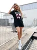 Fashion Women Black Tops Loose T-Shirts 2021 Printing Letter Graphic Cotton Scoop Neck Summer Street Wear