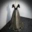 Chic / Belle Noire Perlage Robe De Bal 2022 Princesse Encolure Dégagée Manches Courtes Dos Nu Longue Robe De Ceremonie