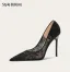 Charmant Schwarz Pailletten Spitze Blumen Abend Pumps 2025 10 cm Stilettos Spitzschuh Pumps Hochhackige