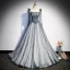Élégant Gris Glitter Paillettes Perle Robe De Bal 2023 Princesse Bretelles Spaghetti Sans Manches Dos Nu Train De Balayage Promo Robe De Ceremonie