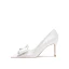Fashion Ivory Rhinestone Bow Wedding Shoes 2023 Leather 8 cm Stiletto Heels Pointed Toe Wedding Pumps High Heels