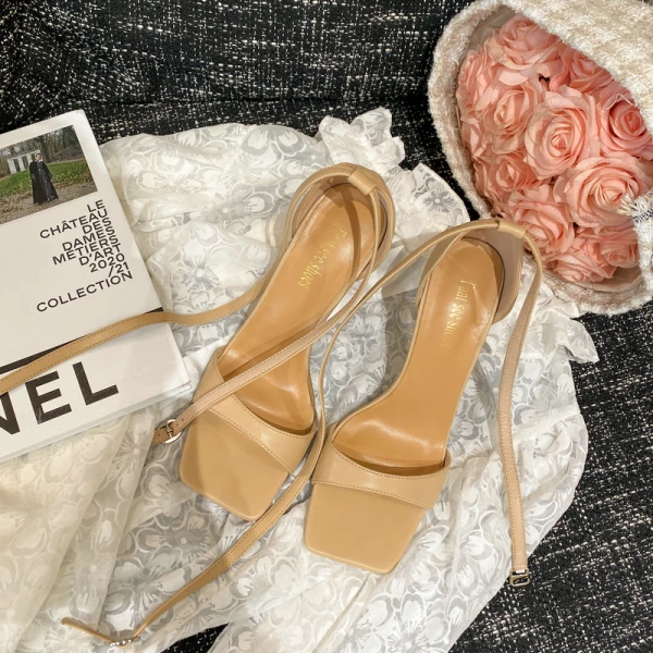 Sexy Summer Black Street Wear Womens Sandals 2022 Ankle Strap 9 cm Stiletto Heels Open / Peep Toe Sandals High Heels