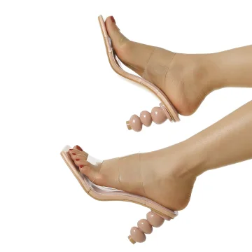Sexy Beige Vêtement De Rue Été Sandales Femme 2022 9 Cm Talons Aiguilles Peep Toes Bout Ouvert Sandales Talons Hauts
