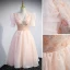 Chic / Beautiful Blushing Pink Beading Sequins Party Dresses 2022 A-Line / Princess V-Neck Appliques Short Sleeve Backless Floor-Length / Long Formal Dresses