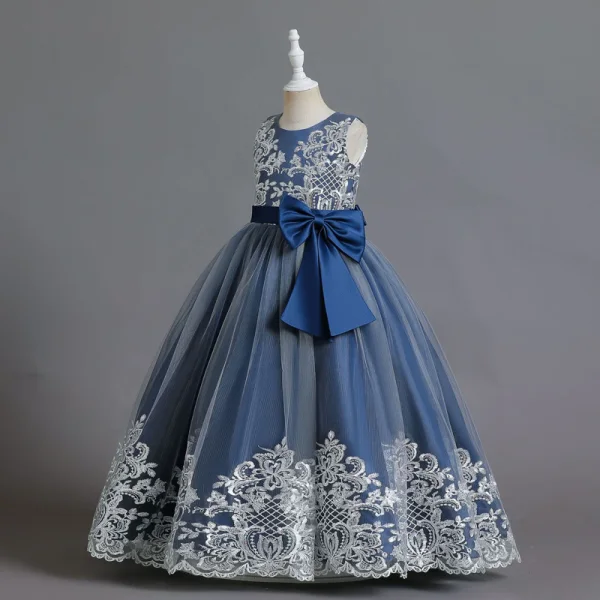 Elegant Burgundy Birthday Lace Flower Flower Girl Dresses 2023 A-Line / Princess Scoop Neck Sleeveless Bow Sash Floor-Length / Long Flower Girl Dresses