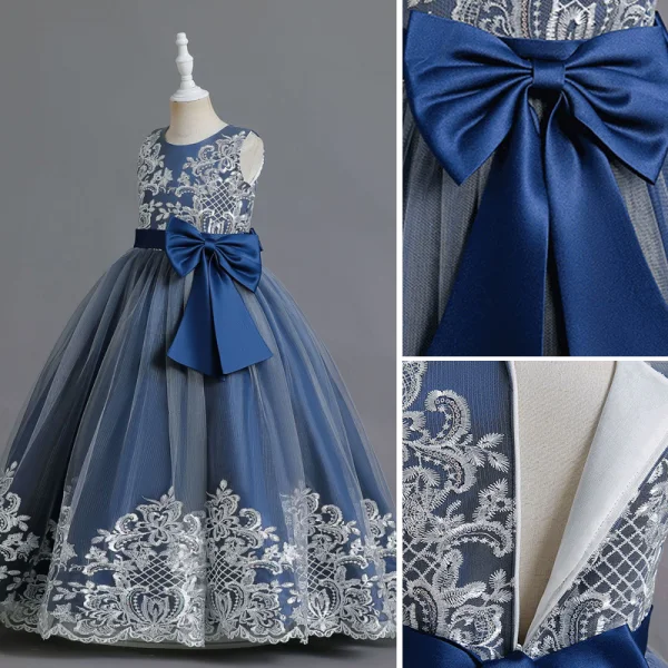 Elegant Burgundy Birthday Lace Flower Flower Girl Dresses 2023 A-Line / Princess Scoop Neck Sleeveless Bow Sash Floor-Length / Long Flower Girl Dresses