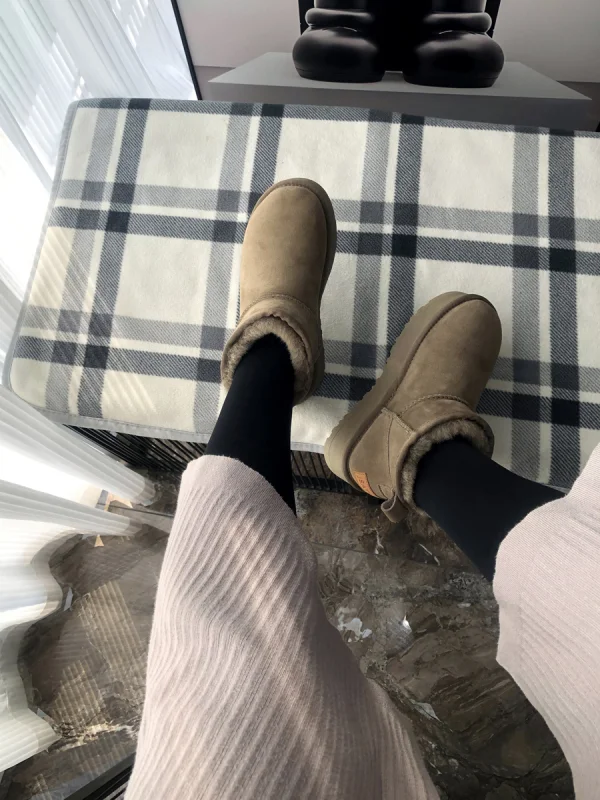 Keep Warm Brown Suede Street Wear Snow Boots 2024 Leather Round Toe Womens Boots