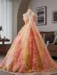 Luxury / Gorgeous Flower Fairy Gradient-Color Appliques Prom Dresses 2025 Ball Gown Strapless Sleeveless Backless Floor-Length / Long Prom Formal Dresses