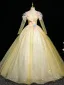 Chic / Beautiful Yellow Appliques Sequins Prom Dresses 2025 Ball Gown Off-The-Shoulder Long Sleeve Backless Floor-Length / Long Formal Dresses