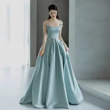 Elegante Himmelblau Ballkleider 2024 A Linie Spaghettiträger Perle Ärmellos Rückenfreies Sweep Pinsel Zug Ball Festliche Kleider