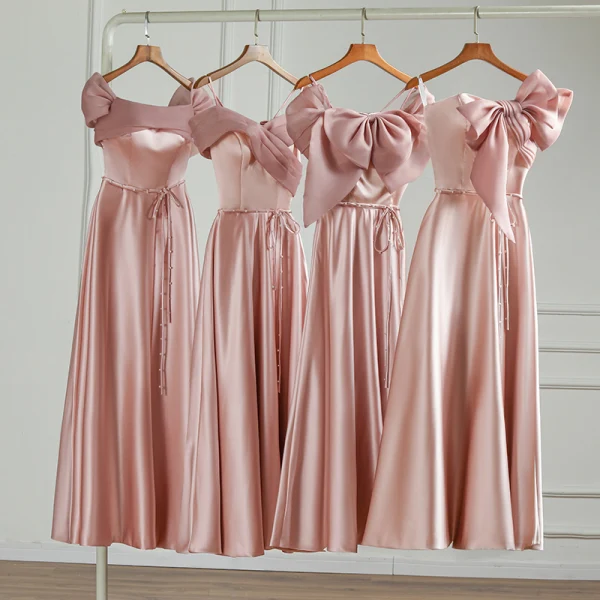 Simple Rose Bonbon Robe Demoiselle D'honneur 2023 Princesse Manches Courtes Dos Nu Longue Robe Demoiselle D'honneur
