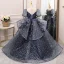 Vintage / Retro Navy Blue Beading Rhinestone Sequins Birthday Flower Girl Dresses 2022 Ball Gown Scoop Neck Puffy Short Sleeve Backless Floor-Length / Long Flower Girl Dresses