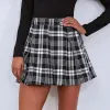 Vintage / Retro Black Pleated Plaid Skirts 2021 Summer Women Short Bottoms Street Wear