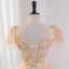 Elegant Champagne Beading Sequins Prom Dresses 2023 Ball Gown V-Neck Short Sleeve Backless Floor-Length / Long Prom Formal Dresses