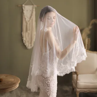 High End White Handmade Lace Flower Bridal Wedding Veils 2025
